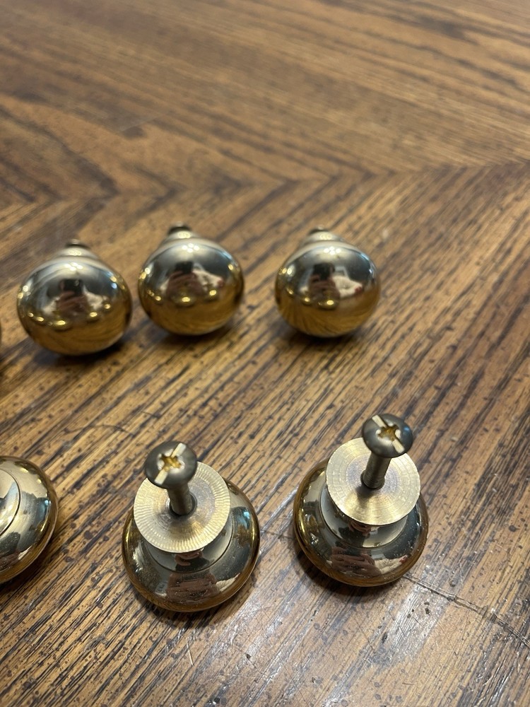 Vintage Lot Of 13 Solid Brass Round Drawer Pull Knobs