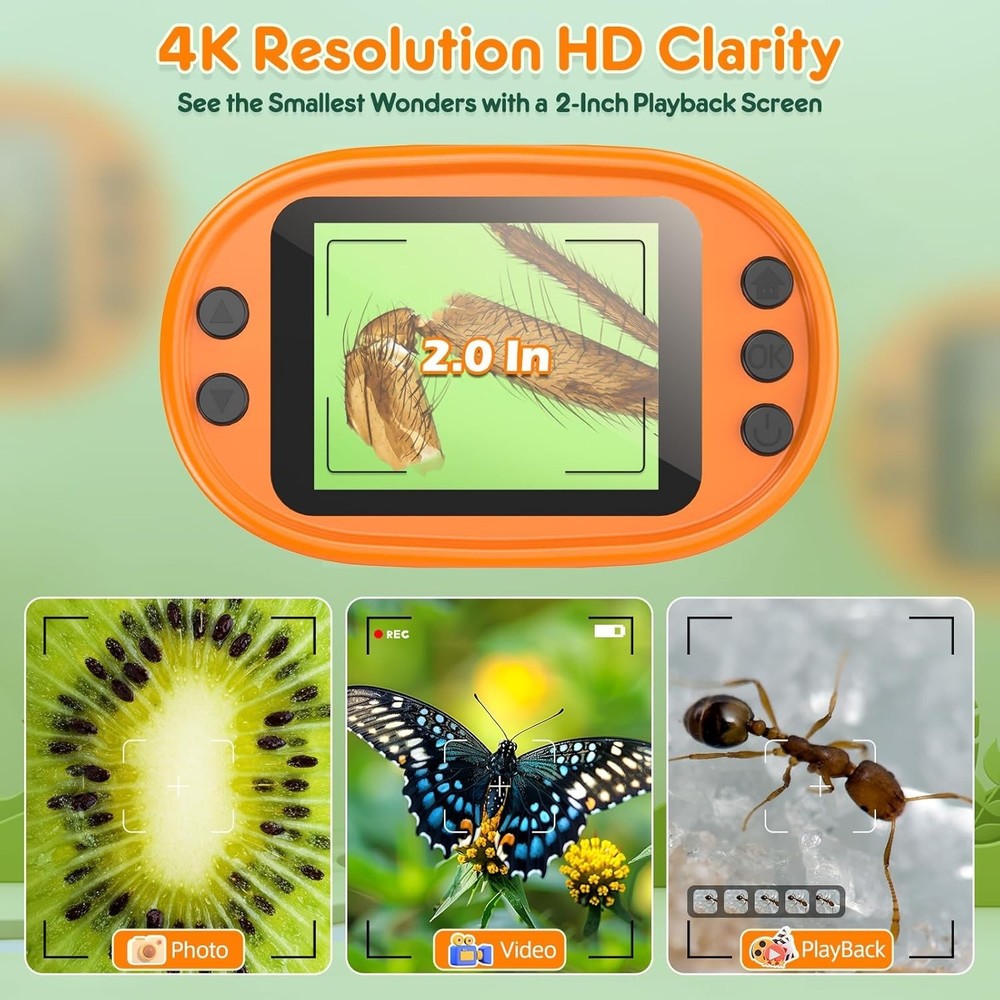 Handheld 4K Microscope for Kids - 1000X Magnification in a Compact Design