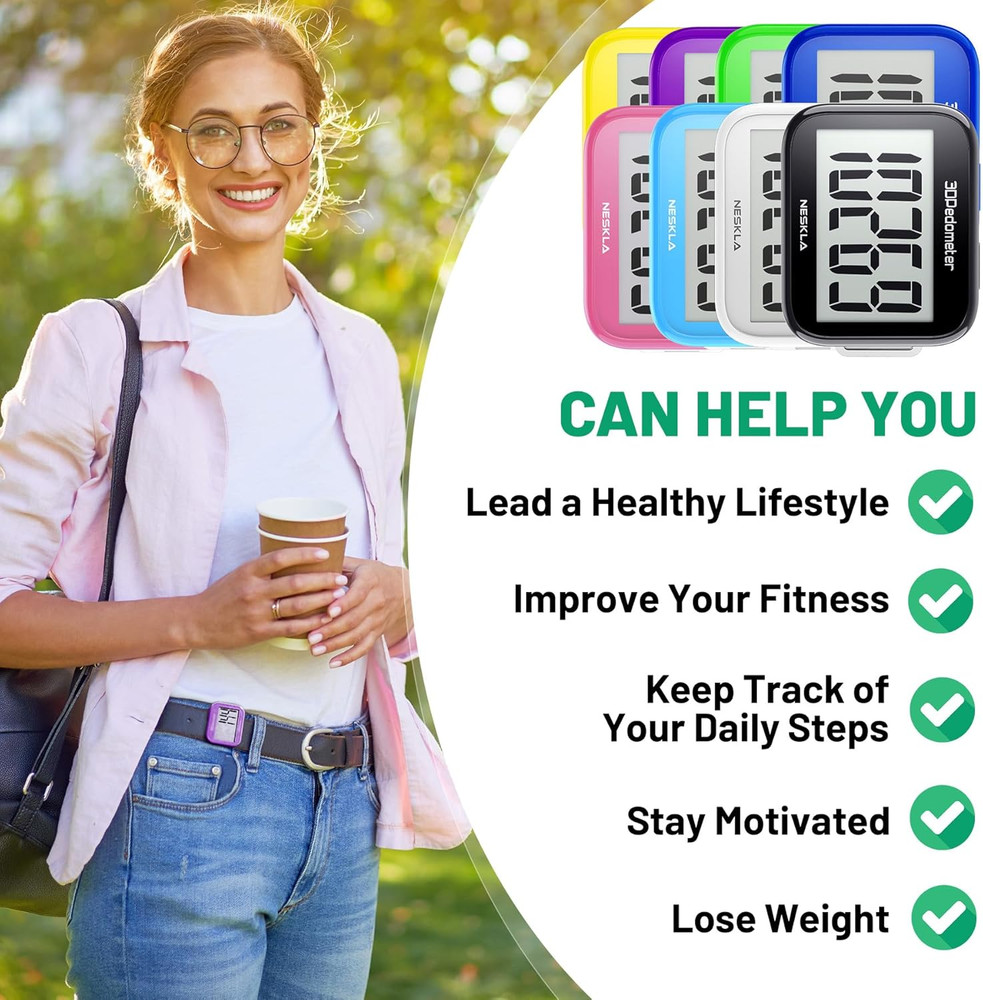 3D Pedometer for Walking, Simple Step Counter with Large Digital Display, Step T