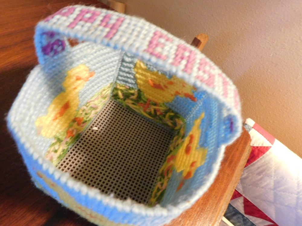 Handmade Easter Basket Needlepoint on Plastic Canvas Chicks