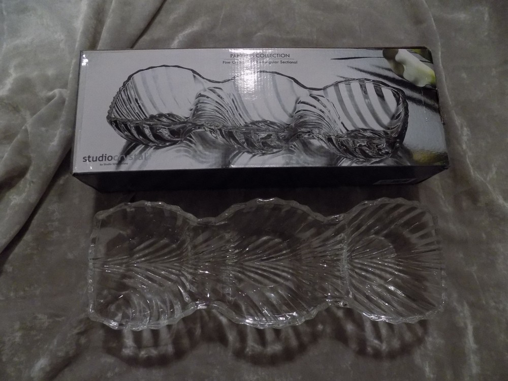 Unique 15" Rectangular Sectional Crystal Dish Entertain Party NEW!
