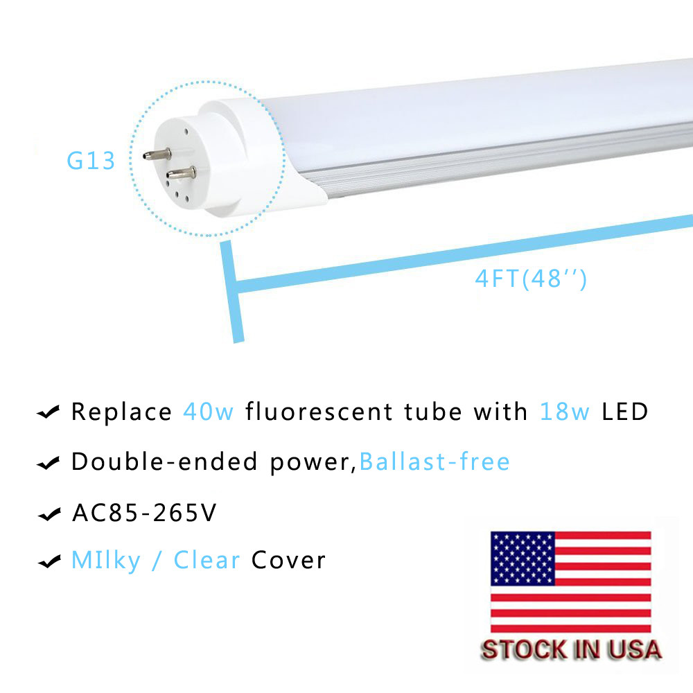 10-100 Pack G13 LED 18w 4ft 48 Inch T8 Fluorescent Tube Lights 6000K,4000K,3000K