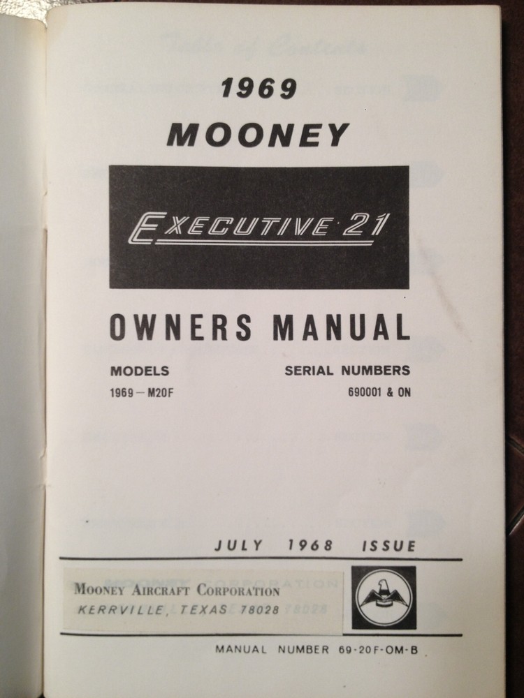1969 Mooney Executive 21, M20F Owner's Manual