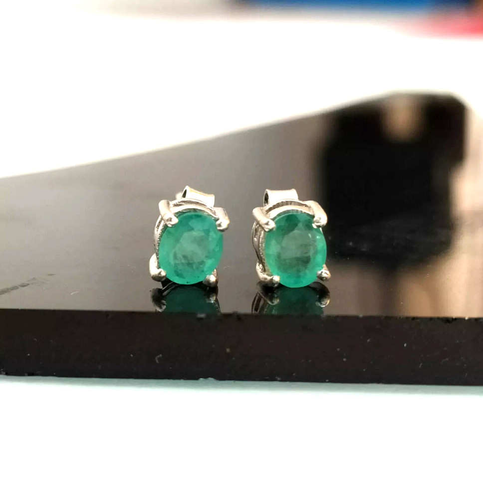 Emerald Silver 925 Stud,Oval Dainty Stud,925 Sterling Silver Stud,Handmade Stud