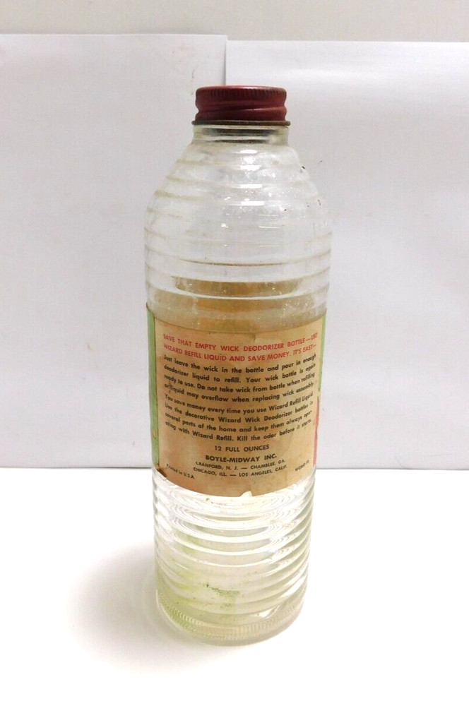 Vtg Paper Label Wizard Green Wick Deodorizer Refill Liquid Pine Scent Empty