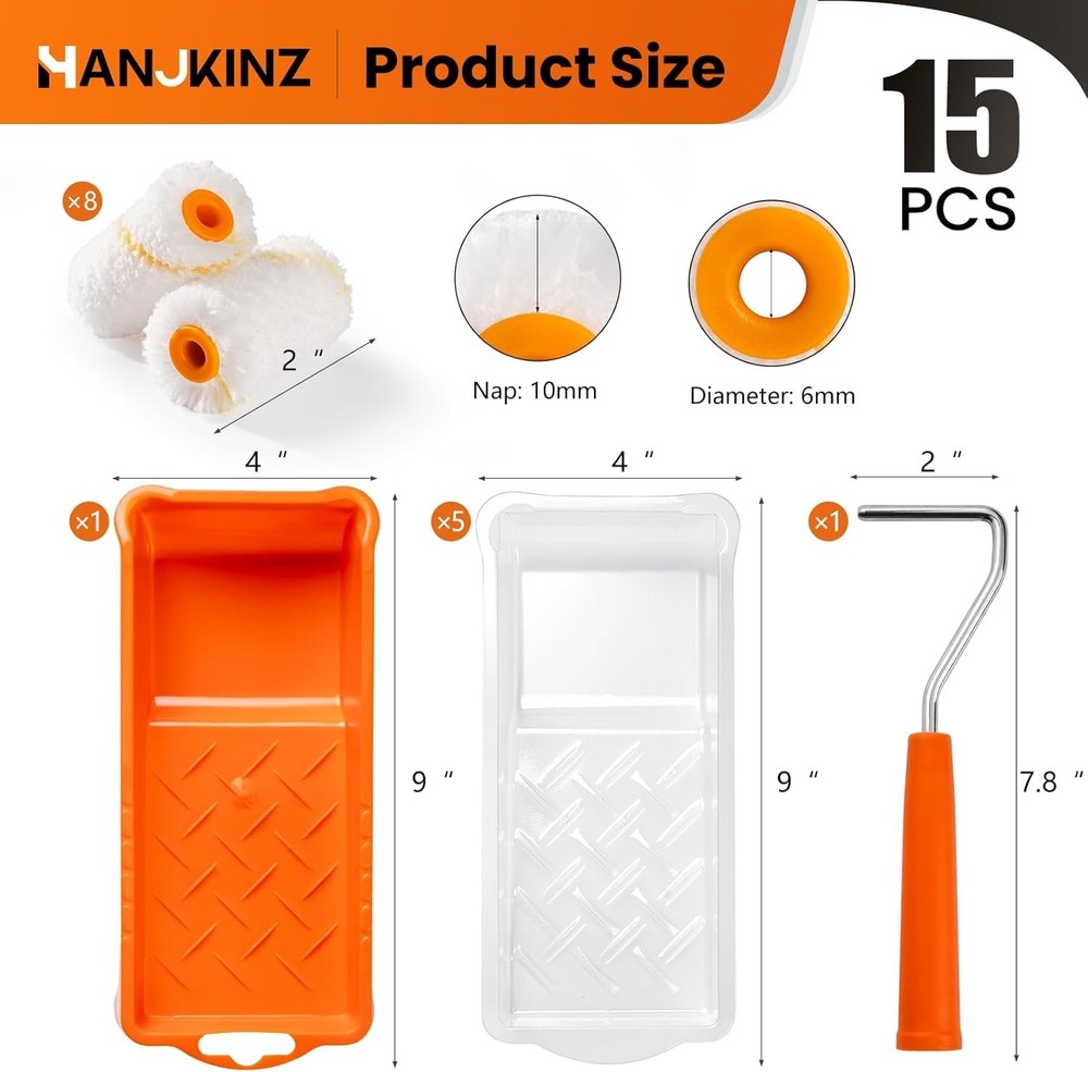 Paint Roller Kit 2 Inch 15 Pack Small Paint Roller Kit Microfiber Roller Covers