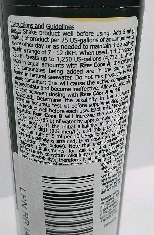 Brightwell Aquatics Reef Code B 250mL Alkalinity Buffer Live Coral Supplement