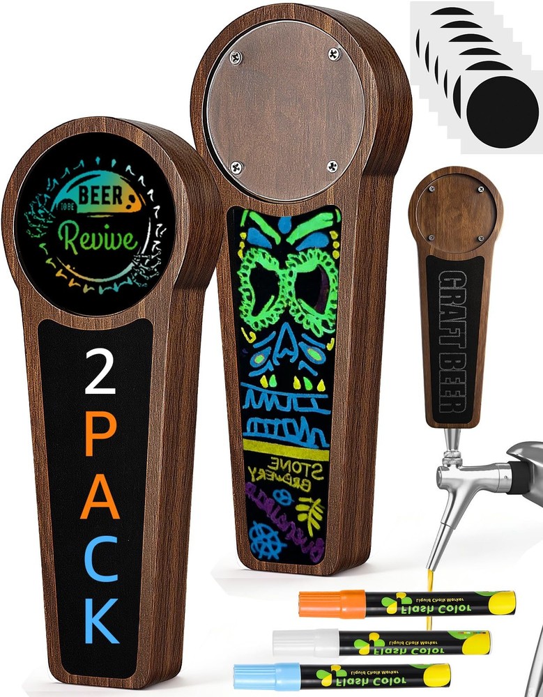 2PCS Walnut Beer Tap Handle DIY Keg Tap Handles, 3/8"-16 UNC Thread Chalkboar...