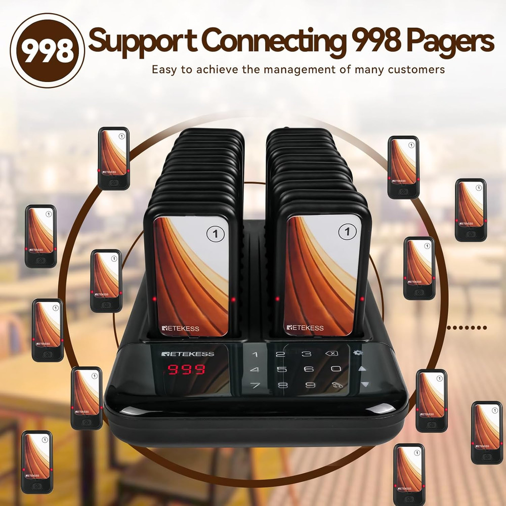 TD173 Restaurant Pager System Bundle with TD157S Vibrating Paging System, 84Ft