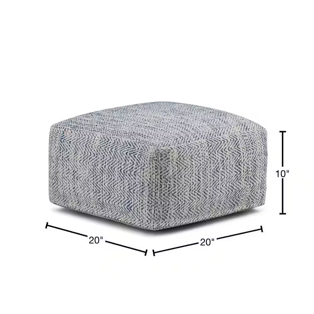 Nate Boho Square Pouf in Patterned Denim Melange Cotton