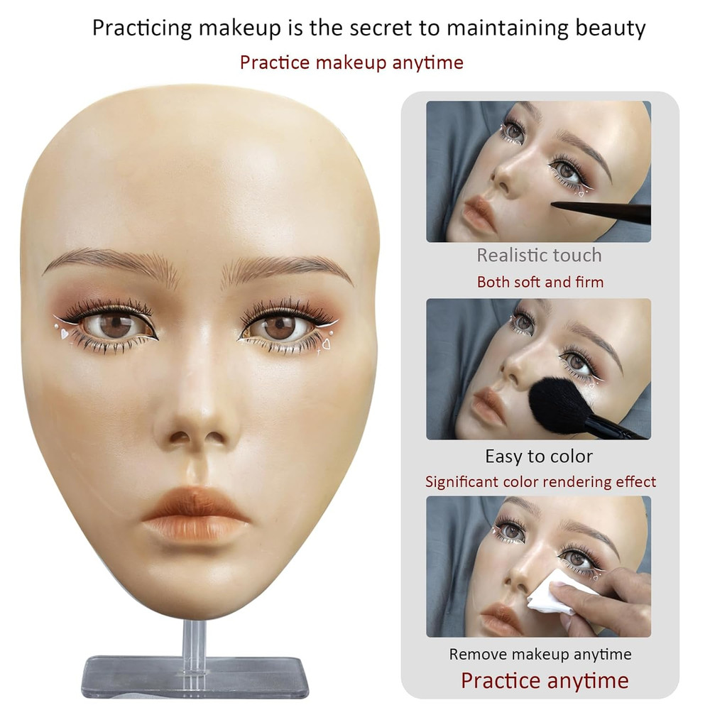 5D Makeup Practice Face Board, Silicone Makeup Mannequin Face, Reusable Beginner