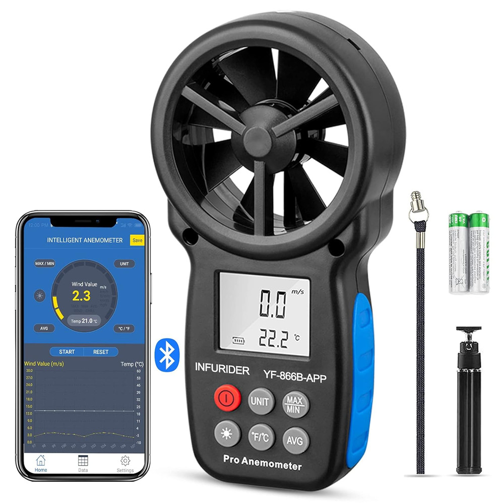 Digital Wireless Anemometer with APP via Bluetooth, Handheld Wind Speed Meter Wi