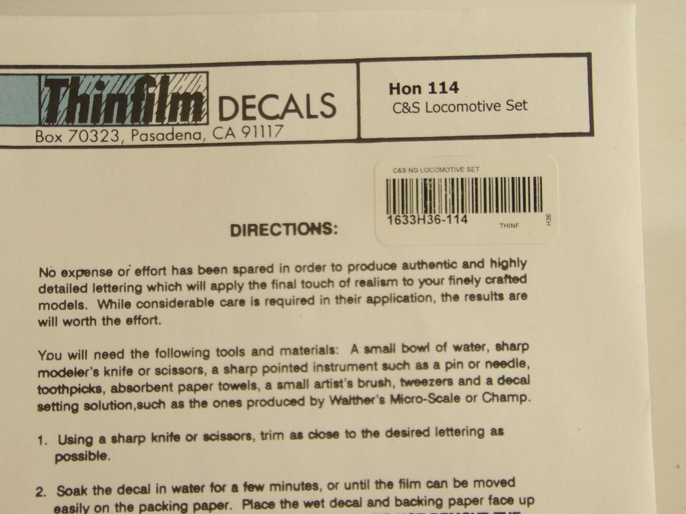 Thinfilm Decals HOn 111 RGS White Set