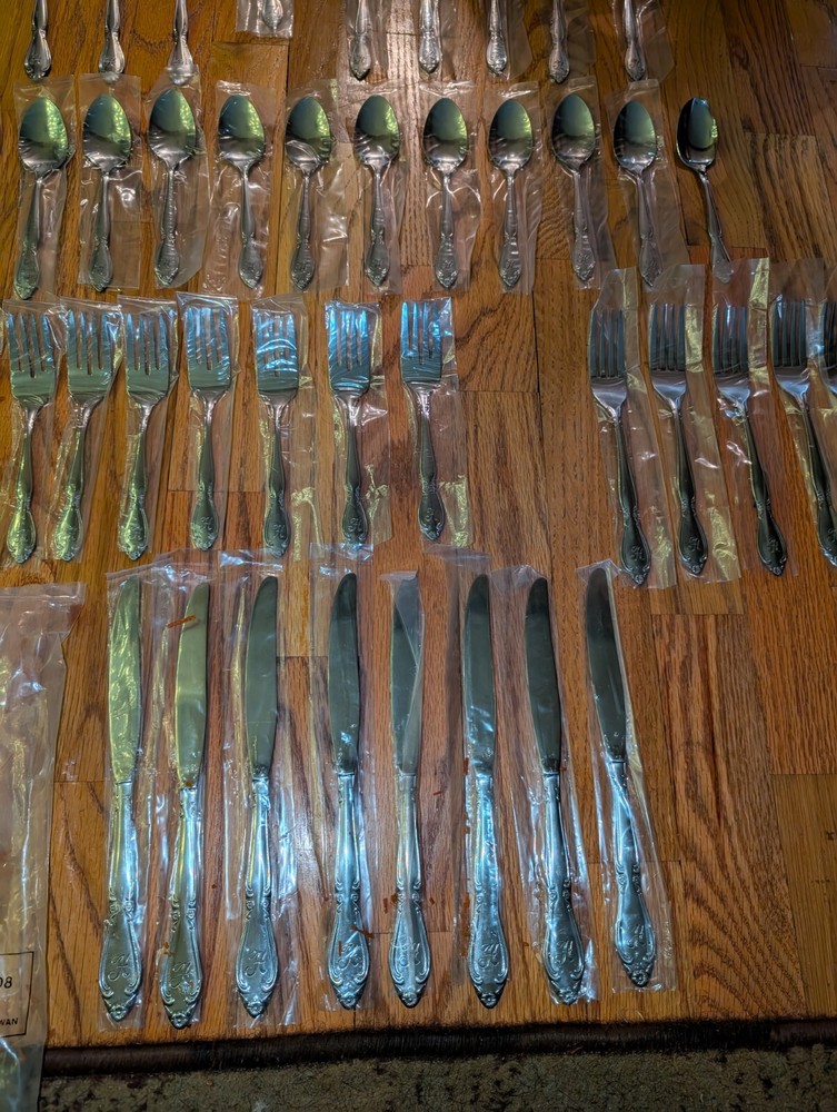 Custom Craft Flatware & Serving Bundle 51 Pieces Monogrammed H-8 Place Settings