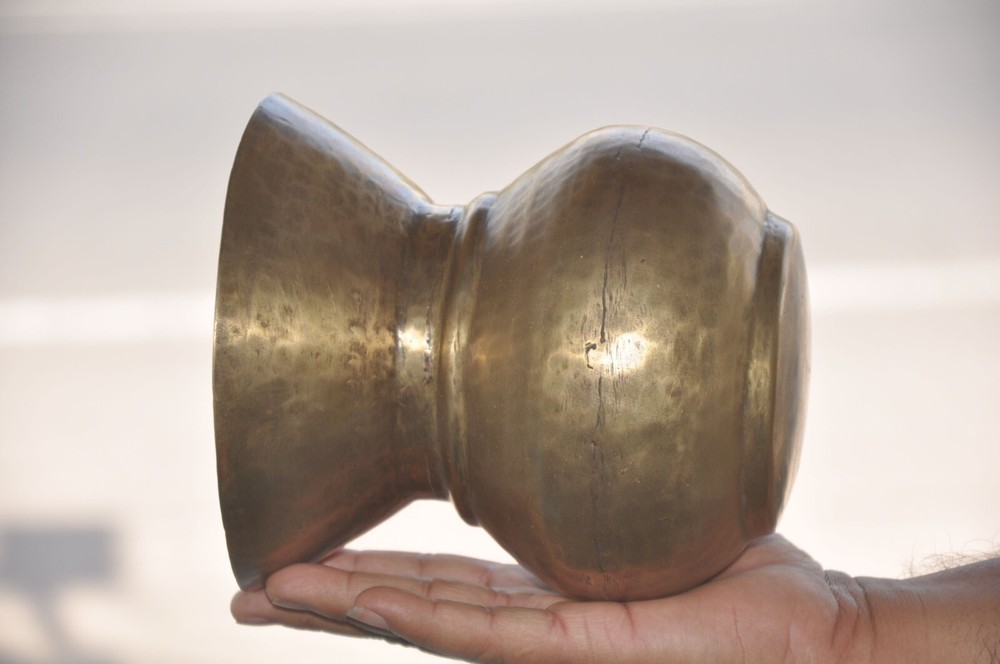 Vintage Brass Hammer Work Solid Unique Shape Handcrafted Flower Vase/Pot