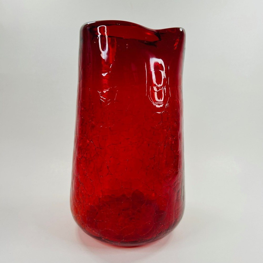 Kanawha Art Glass Ruby Crackle Martini Pitcher Mid Century Design