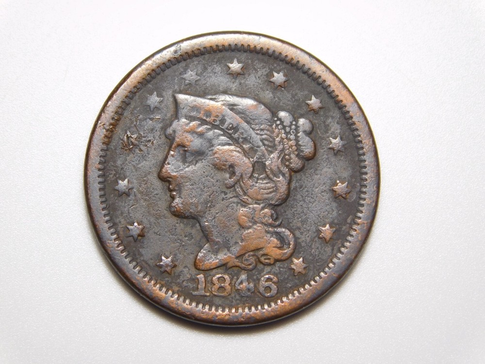 US COINS 1846 BRAIDED HAIR LARGE CENT *BENT*