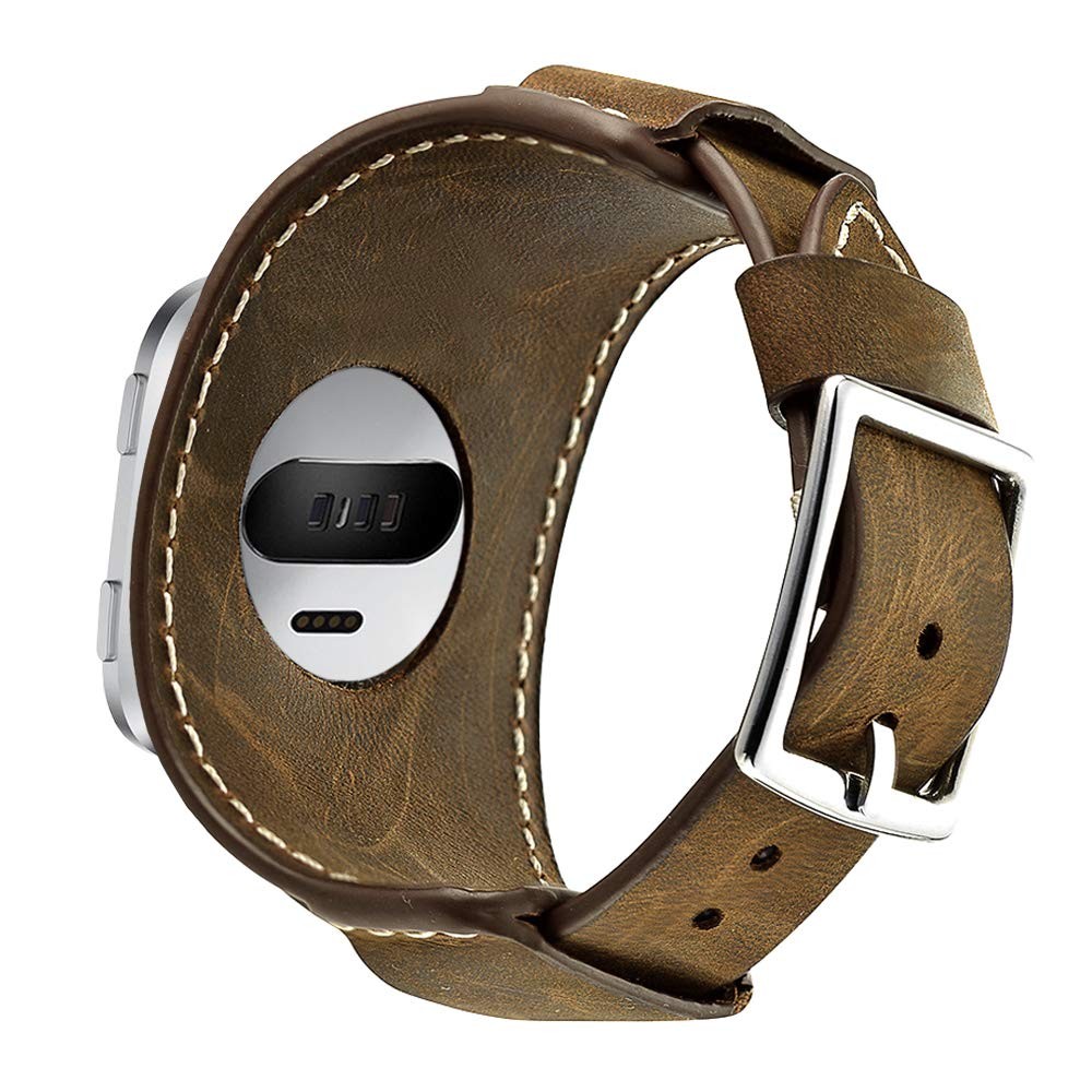Compatible with Fitbit Sense/Sense 2/Versa 3/Versa 4 Bands Genuine Leather Cu...