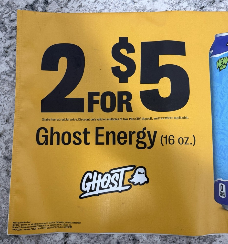 Ghost Energy 2 for $5 Vinyl Foldable Sign - Raspberry & Strawnango 16oz - 22x14”