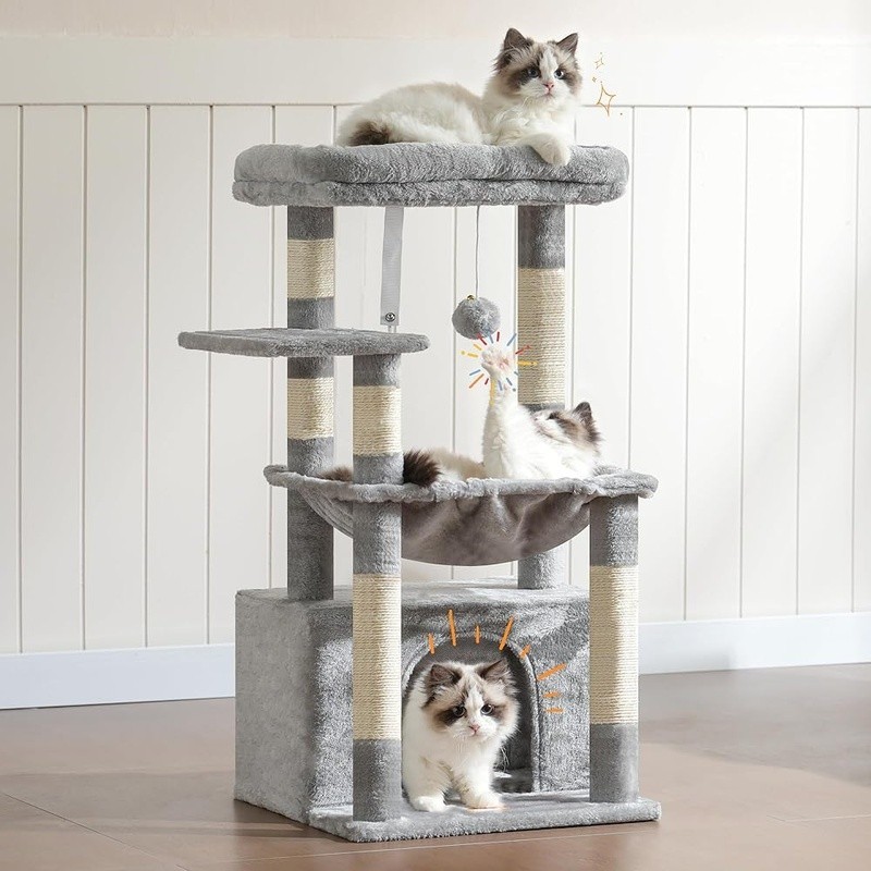 Cat Tree Tower W/ Large Basket Indoor Scratching Post Condo Multi Layer Design