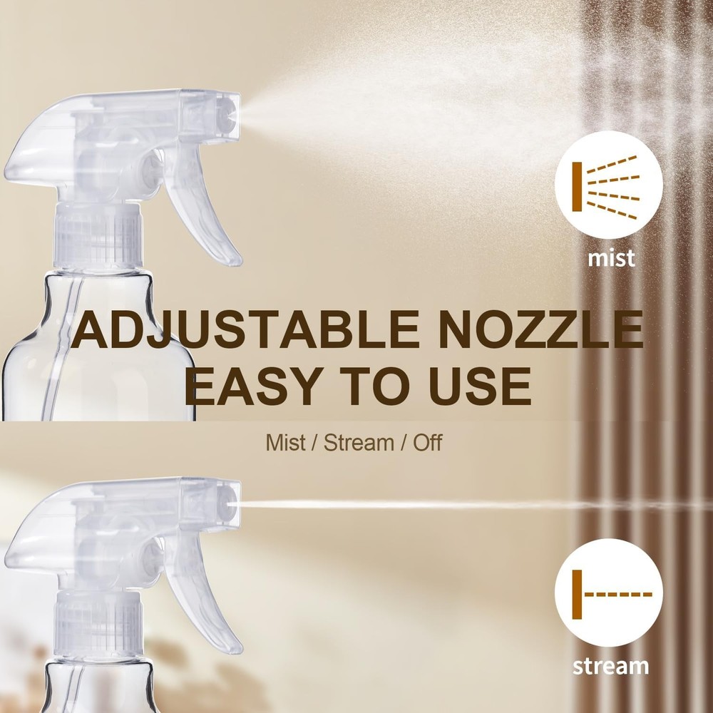 Plastic Spray Bottles, 2-Pack, 16.9 Oz, Mist & Stream, Heavy Duty Spraying, Empt