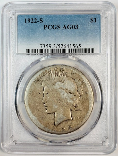 1922 S Peace Dollar PCGS AG-3 Low Ball
