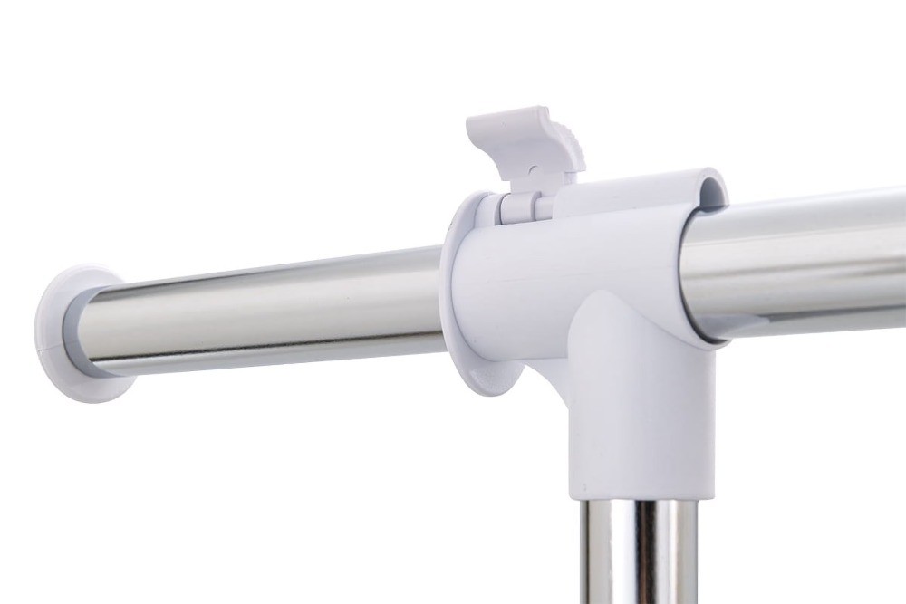Adjustable Metal Rolling Garment Clothes Rack, Chrome & White