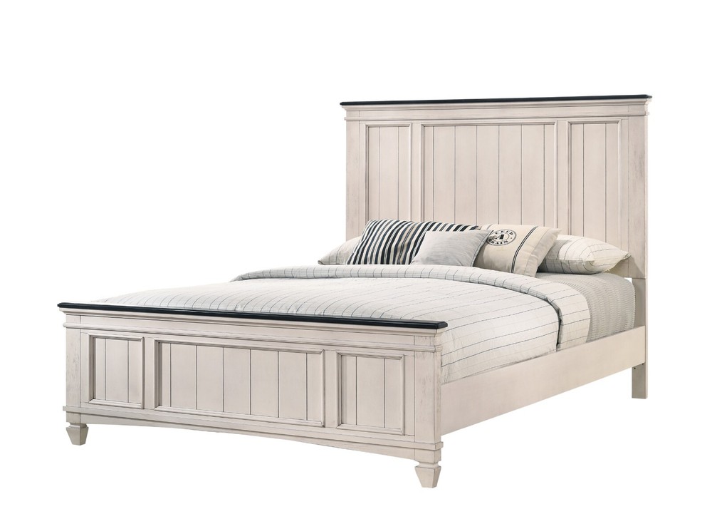 Rustic Cottage Style 4pc Queen Panel Bed Set Beige Finish Solid Wood Bedroom