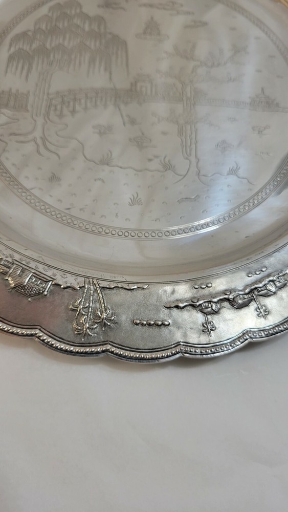 ORIENTAL STERLING SILVER ARCHITECTURAL ROUND TRAY