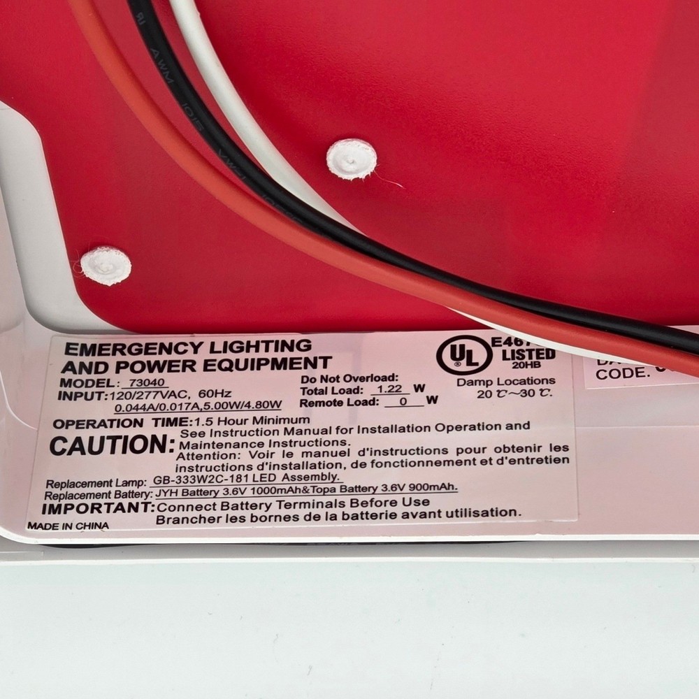 Morris 73040 Combo LED Exit Emergency Light Red LED White Housing Battery NOB