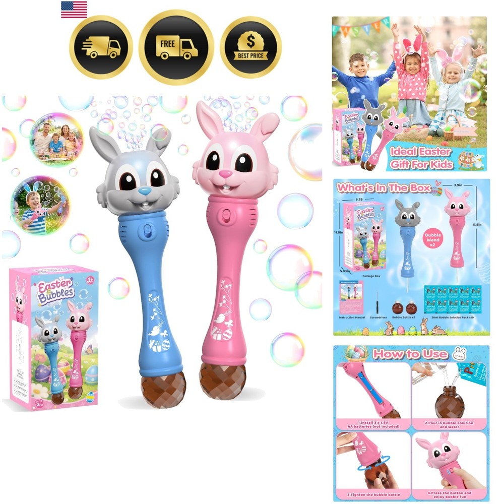 Bubble Machine for Kids, 2 Pack Bunny Bubble Wands, Easter Basket Stuffers fo...