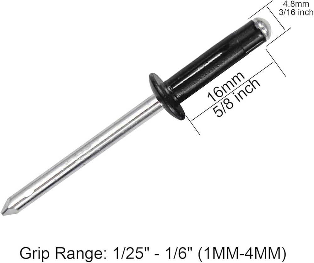 3/16" x 5/8" Tri-Fold Rivets Assortment - 60Pcs,Black Tri-fold Exploding Pop.