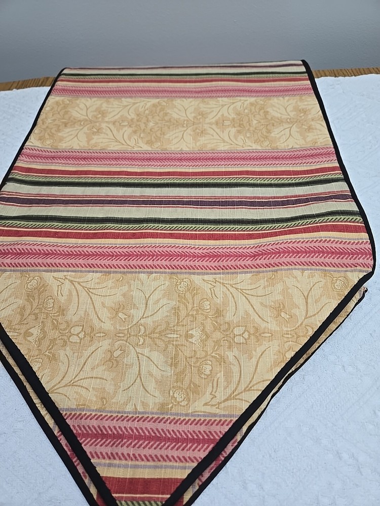 Handmade Floral/Striped Cotton Batting Underside TABLE RUNNER 76X17