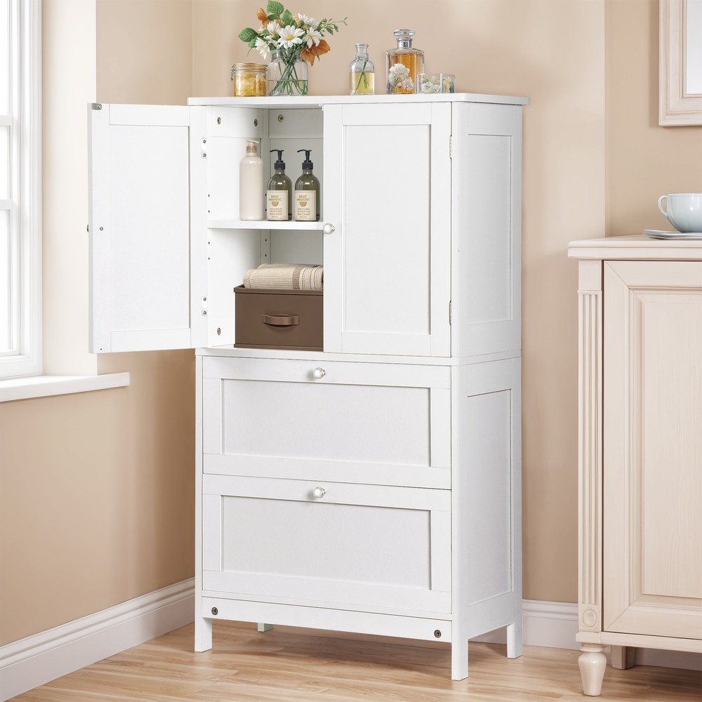 Storage Floor Cabinet Freestanding Entryway Storage Unit Console Table White