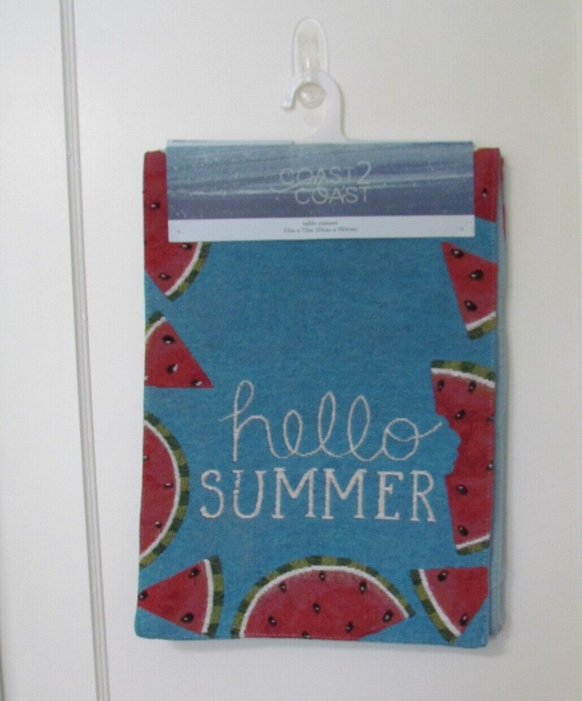 Summer Table Runner 13" X 72" Hello Summer With Watermelon Slices, NEW
