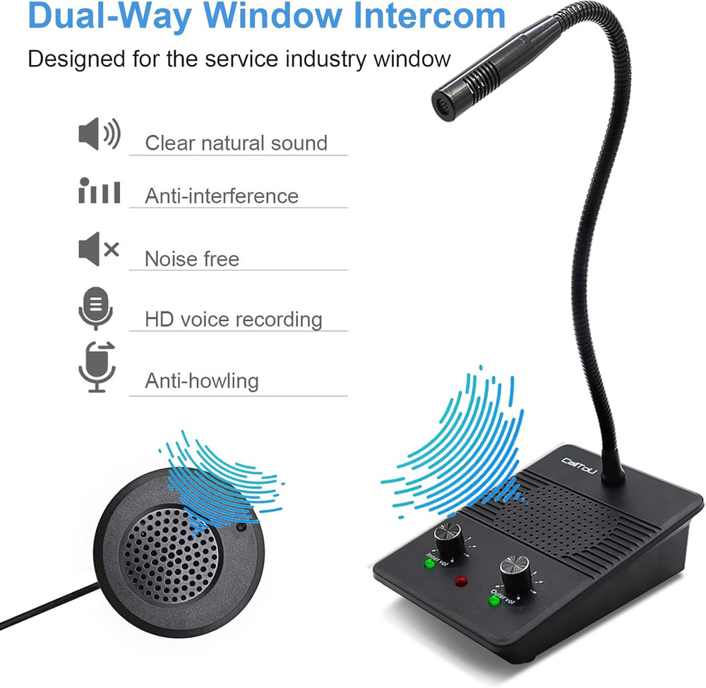 Window Speaker Intercom System,Dual Way Anti-Interference Intercommunication Mic