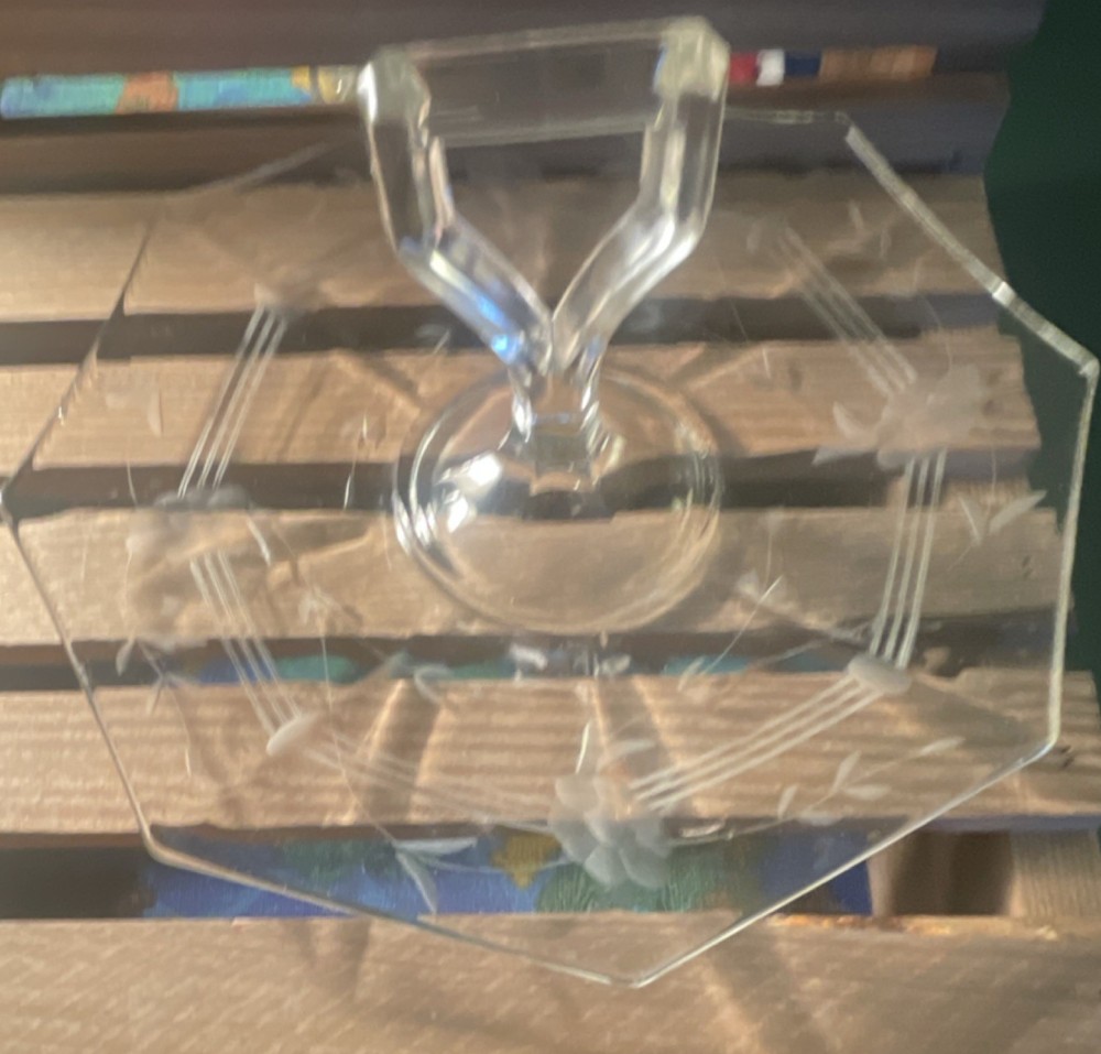 Vintage  Etched Glass Serving Plate with Handle