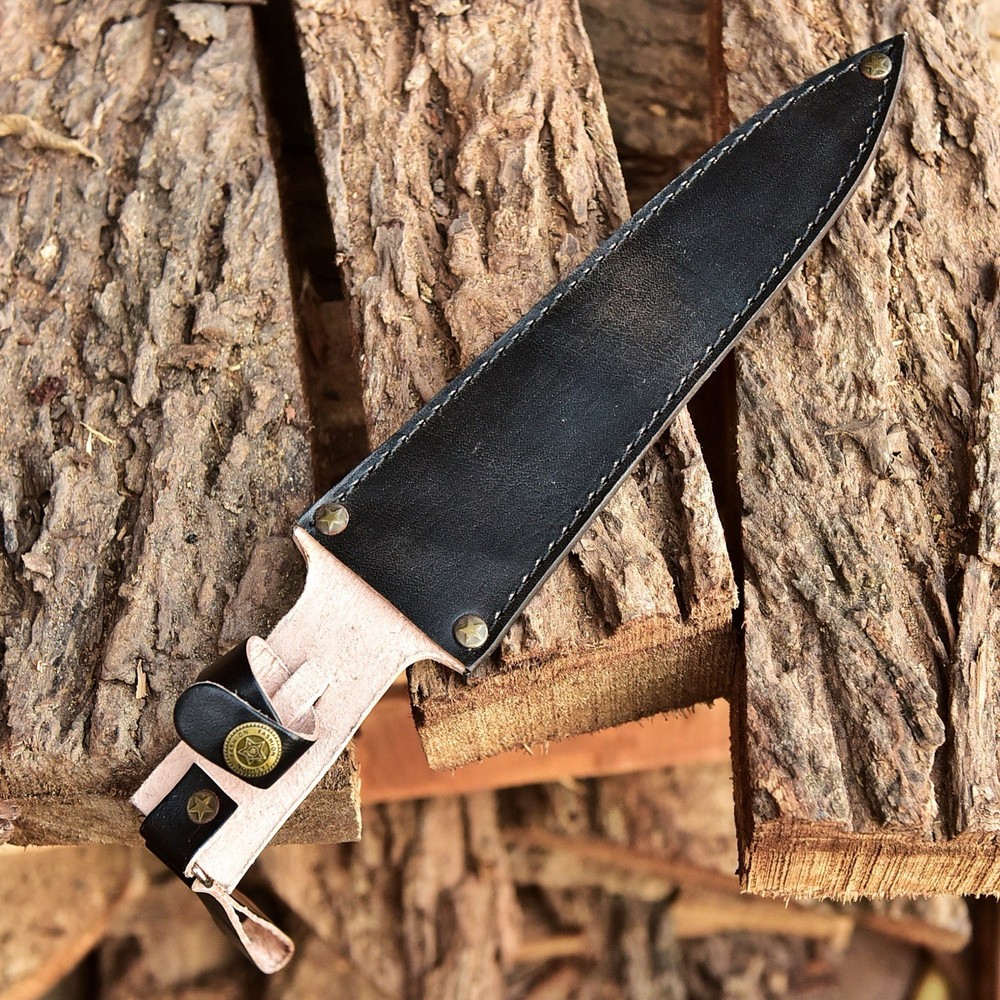 Dagger Fixed blade Knife Black Leather Handmade Sheath Holster Knife Belt Loop