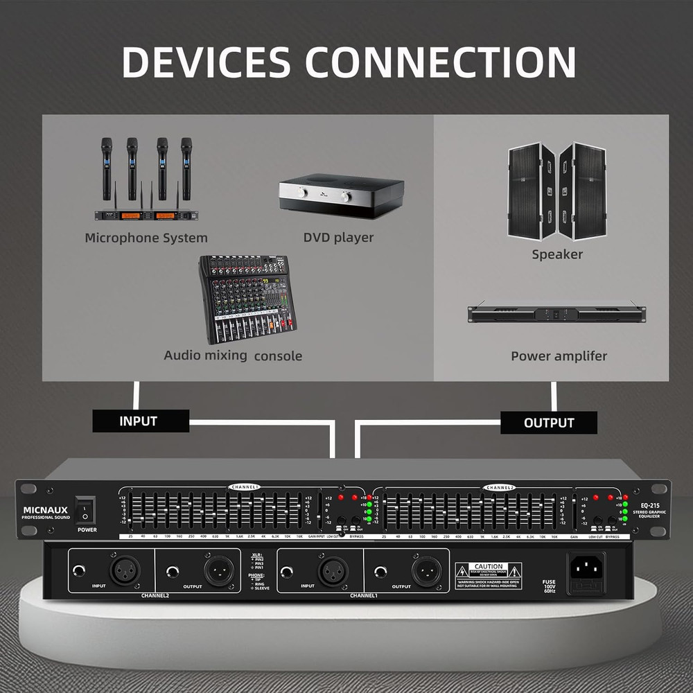 Stereo Equalizer for Home Audio System, Dual Channel 15-Band Graphic Equalizer P