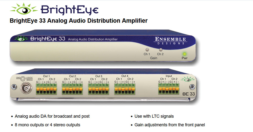 Ensemble Designs BrightEye 33 Analog Audio Distribution Amplifier Bright Eye
