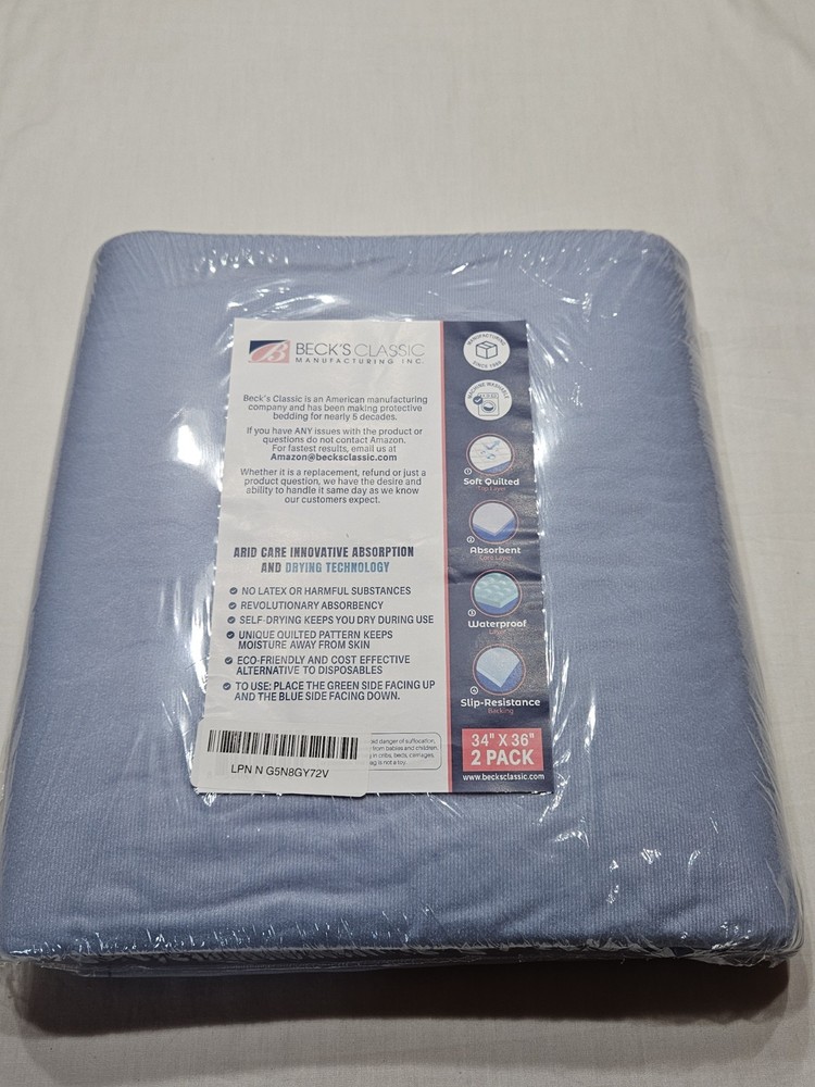 Becks Classic Underpads 34x36 Reusable Underpad Absorbent Core Slip Resistance
