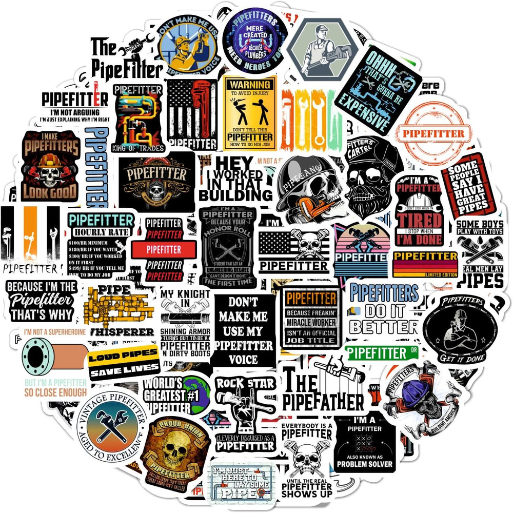 100 Pcs Funny Pipefitter Hard Hat Stickers, Cool Pipefitting Decals