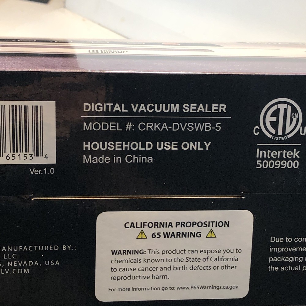 Robert Irvine Kitchen Digital Vacuum Sealer Model CRKA-DVSWB-5