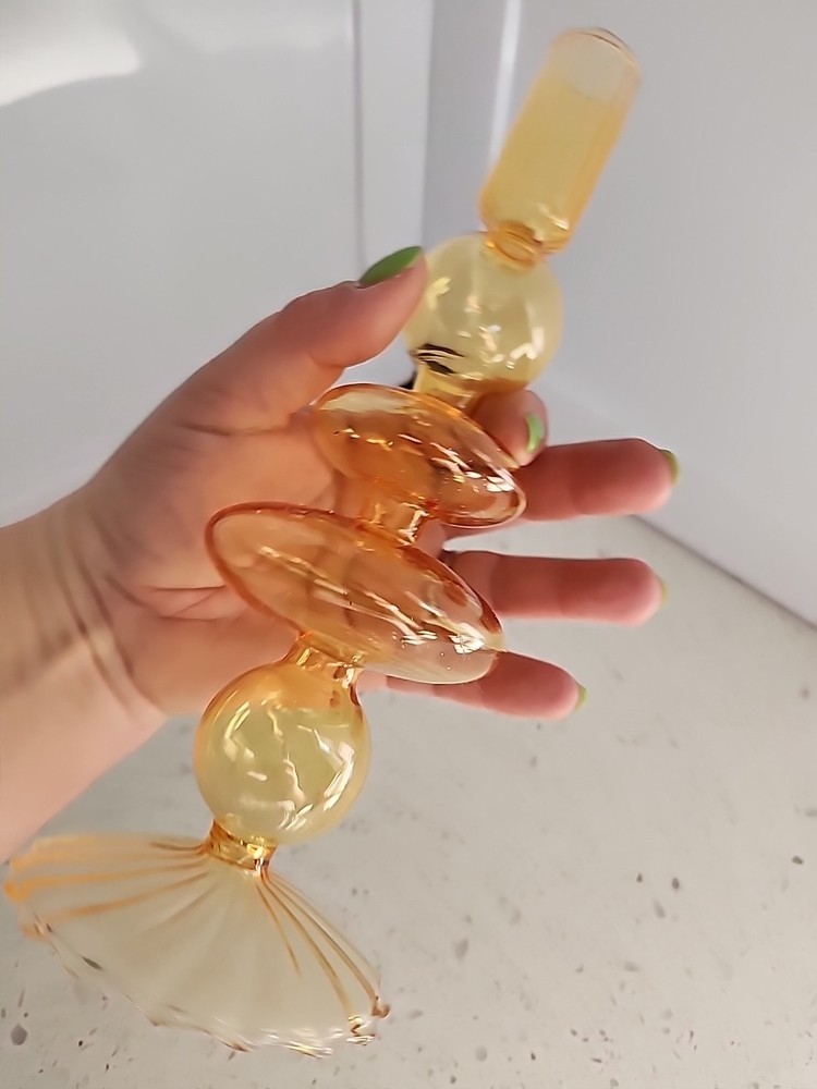 Orange Glass Candle Holder Bubbles