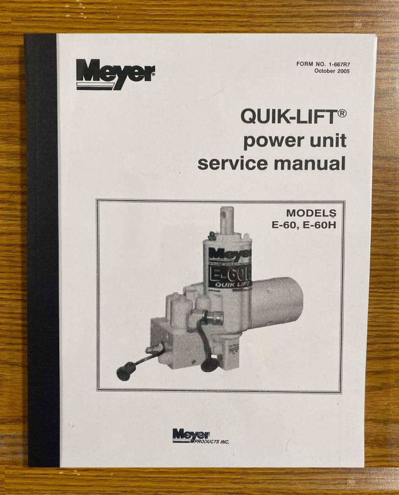 Snow Plow Pump Service Manual E-60 E-60H Models Meyer E60MP