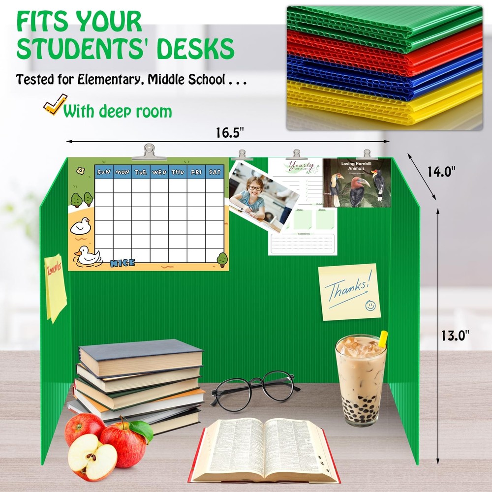 24 Pack Colorful Privacy Folders for Student Desks - Durable Plastic Erasable