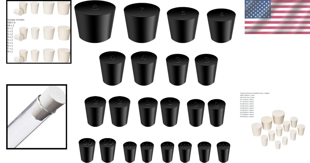 Comprehensive 22-Pc Assorted Rubber Stoppers - Reliable Sealing for Labs & Homes