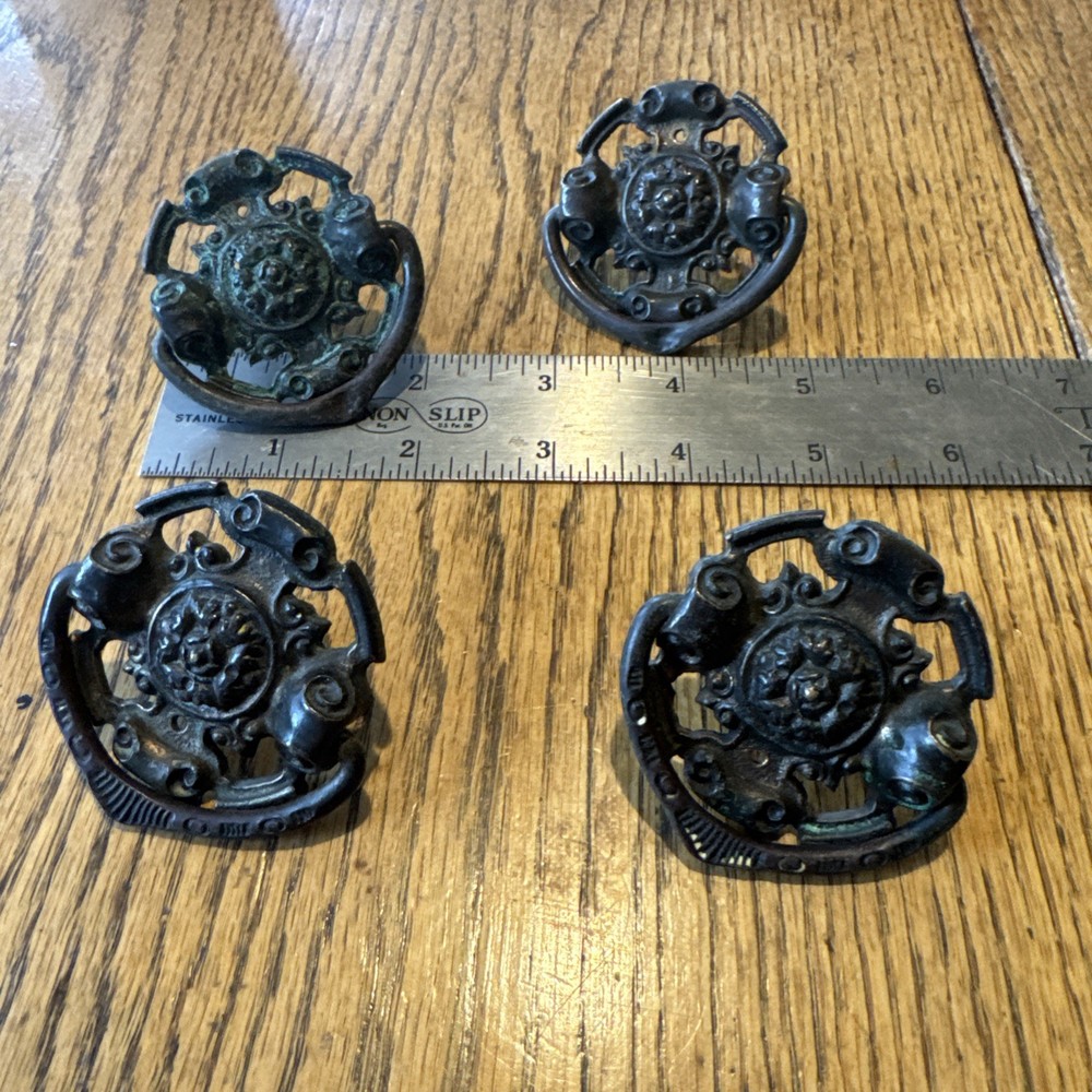 Antique 4 Solid  2” Brass / Bronze Drawer Round Pull  H -21