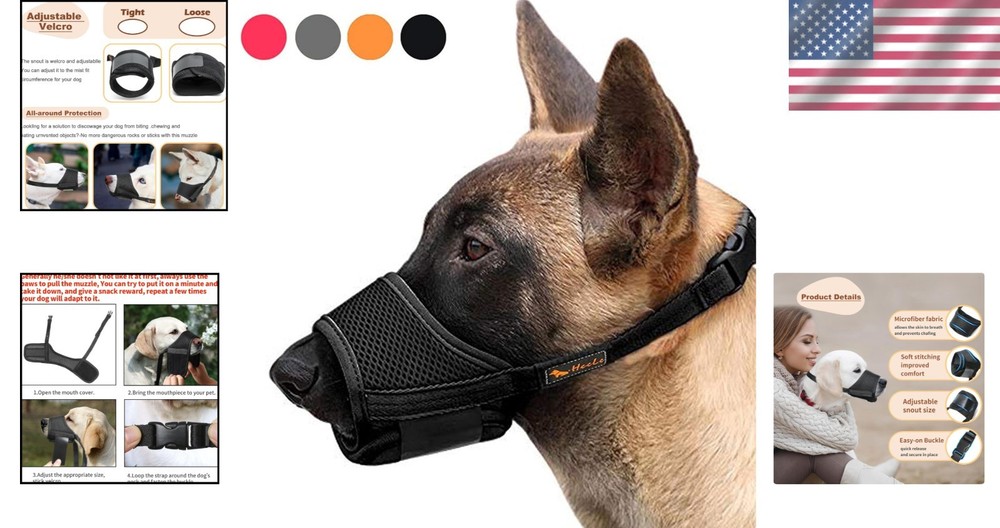 Dog Muzzle, Soft Nylon, Adjustable, Breathable, Large, Black