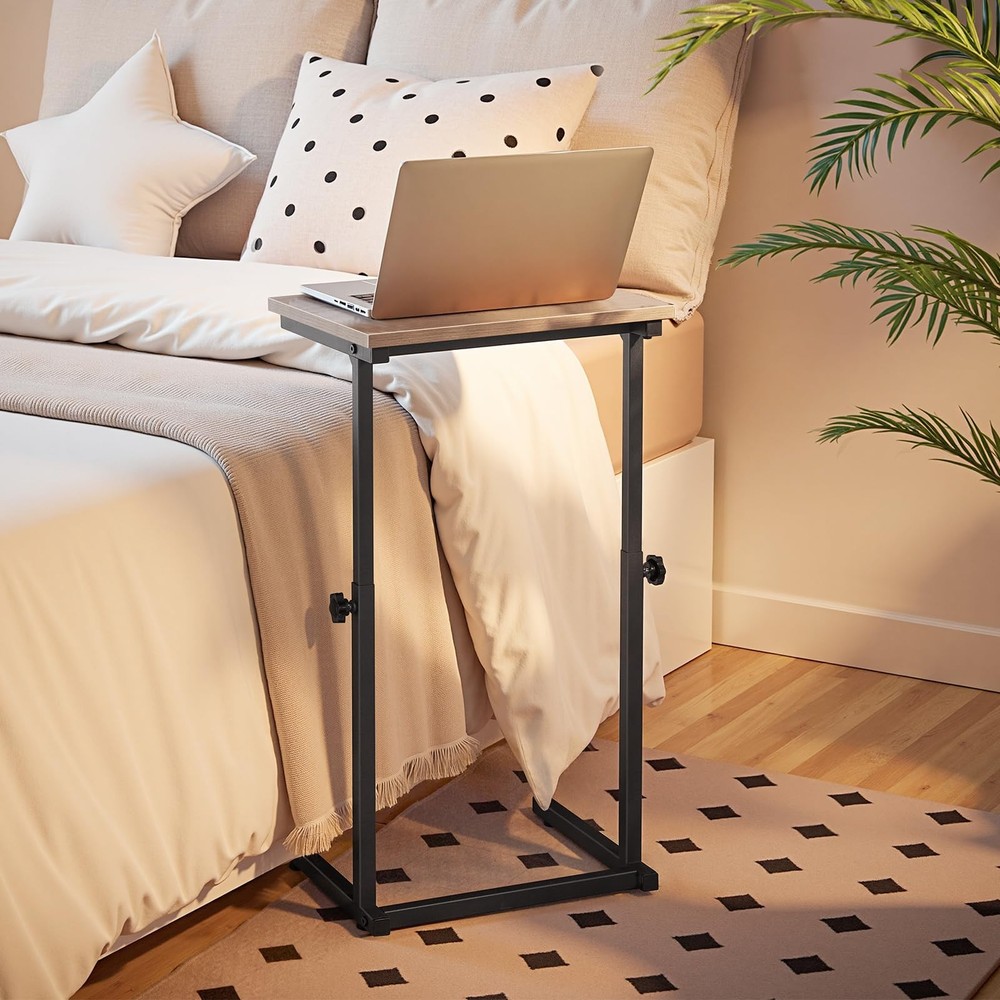 C Shaped End Table, Adjustable Height Side Table for Sofa, Couch Table for Sm...